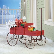 Amish Wagon Decorative Indoor / Outdoor Garden Backyard Planter, Red   